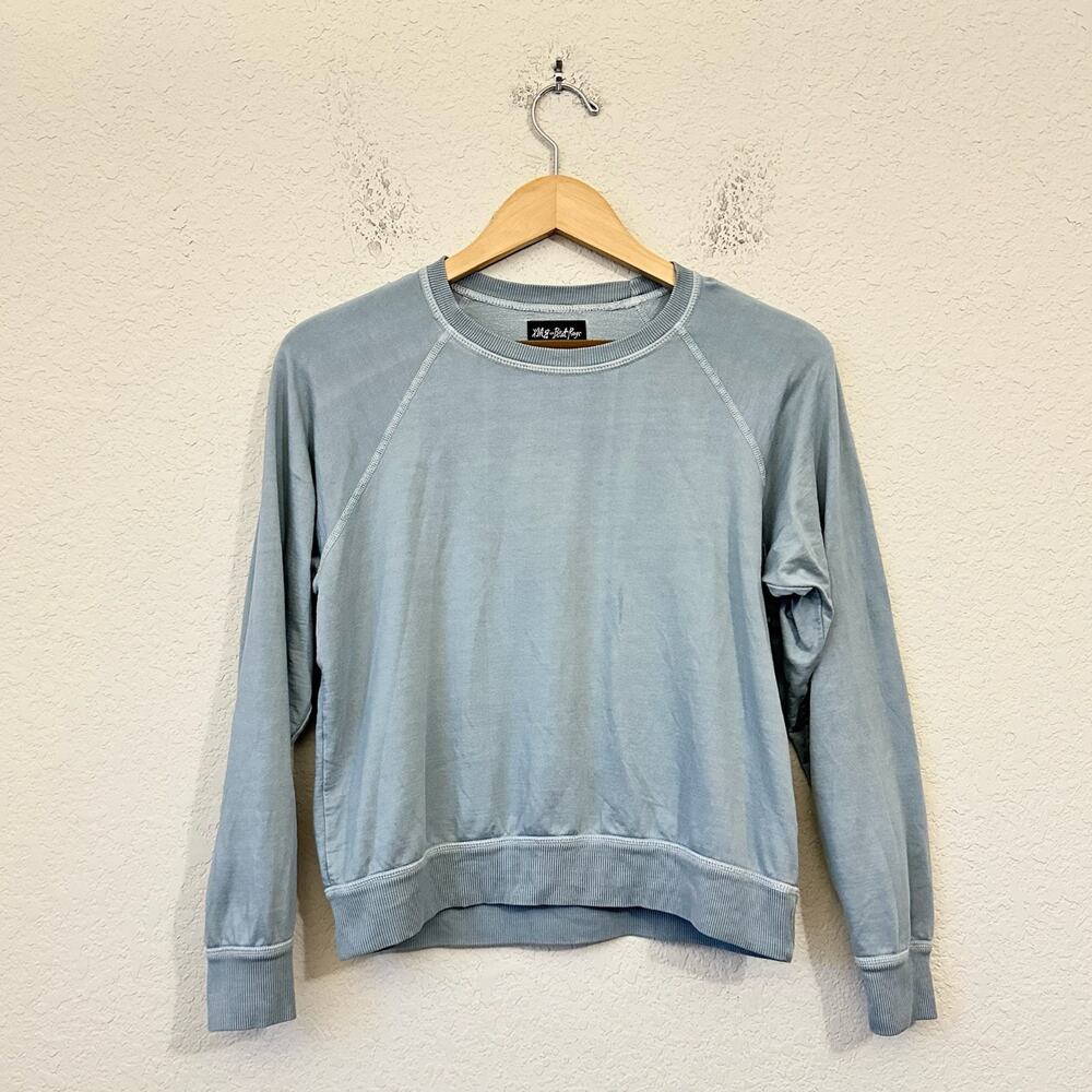 BACK BEAT RAGS Sweatshirt Misty Blue Raglan Sleeve Pullover Minimalist
